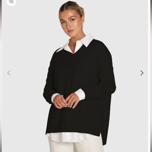 Halogen Black Button Down Shirt with White Collar